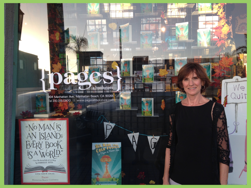 A.R. Taylor standing in the front of Pages, a bookstore in Manhattan Beach, California. 